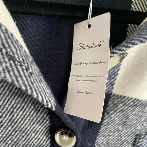 Fantaslook women’s Navy Blue and White Fall Flannel Shacket Shirt NWT sz Large - Picture 5 of 8